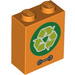 LEGO Orange Brick 1 x 2 x 2 with Recycling Logo with Inside Stud Holder (3245 / 43257)