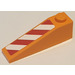 LEGO Oranje Helling 1 x 4 x 1 (18°) met Rood en Wit Danger Strepen Links Sticker (60477)