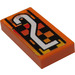 LEGO Orange Tile 1 x 2 with White &#039;2&#039; on Checkered background Sticker with Groove (3069)