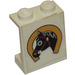 LEGO Panel 1 x 2 x 2 with black horse head in horseshoe Sticker without Side Supports, Solid Studs (4864)