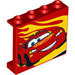 LEGO Paneeli 1 x 4 x 3 jossa Lightning McQueen ja Keltainen flames sivutuilla, ontoilla nupeilla (33895 / 60581)