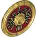 LEGO Perlgold Schild - Rund mit Noppe mit Aztec Muster (10329 / 91884)