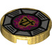 LEGO Pearl Gold Tile 2 x 2 Round with &#039;Airjitzu Earth&#039; Symbol with Bottom Stud Holder (14769 / 21287)