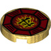 LEGO Pearl Gold Tile 2 x 2 Round with &#039;Airjitzu Fire&#039; Symbol with Bottom Stud Holder (14769 / 21304)