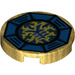 LEGO Pearl Gold Tile 2 x 2 Round with Airjitzu Lightning Symbol in Blue Octagon Pattern with Bottom Stud Holder (14769)