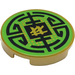 LEGO Pearl Gold Tile 2 x 2 Round with Black Circular Lines and Asian Character with Bottom Stud Holder (14769 / 36525)