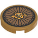 LEGO Pearl Gold Tile 2 x 2 Round with Decorative Spinner Sticker with Bottom Stud Holder