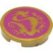 LEGO Pearl Gold Tile 2 x 2 Round with Golden dragon with Bottom Stud Holder (14769 / 37001)