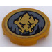 LEGO Pearl Gold Tile 2 x 2 Round with Ninjago Head Emblem Sticker with Bottom Stud Holder (14769)