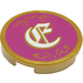 LEGO Pearl Gold Tile 2 x 2 Round with White Letter on Magenta with Bottom Stud Holder (14769 / 36928)