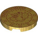 LEGO Pearl Gold Tile 3 x 3 Round with &quot;Unum Galleon&quot; and Dragon (67095 / 104985)