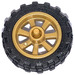 LEGO Pearl Gold Wheel Rim Ø14.6 x 6 with Spokes and Stub Axles with Tire Ø 20.9 X 5.8  Offset Tread
