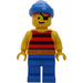 LEGO Pirate avec rouge et Noir Rayures Shirt, Bleu Jambes et Bandana et Eyepatch Figurine