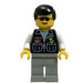 LEGO Police Officer with Black Shirt with Two Pockets and White Sleeves, Sheriff Badge, Light Gray Legs, Sunglasses, and Black Hair Minifigure