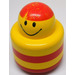 LEGO Primo Rond Rattle 1 x 1 Brique avec rouge Rayures, Smiley Affronter et rouge Haut (31005)