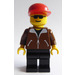 LEGO Railroad Yard Worker with Brown Coat, Black Legs, Sunglasses, and Red Cap Minifigure