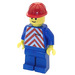 LEGO Railway Worker with Red and White Chevron Vest, Blue Legs and Red Helmet Minifigure