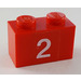 LEGO Rood Steen 1 x 2 met &#039;2&#039; Sticker met buis aan de onderzijde (3004)