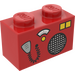 LEGO Red Brick 1 x 2 with CB Radio and Microphone Pattern with Bottom Tube (3004)