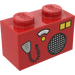 LEGO rot Backstein 1 x 2 mit CB Radio und Microphone Muster mit Unterrohr (3004)