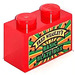 LEGO Red Brick 1 x 2 with &#039;FRED WEASLEY&#039;S BASIC BLAZE BOX&#039; Sticker with Bottom Tube (3004)