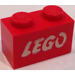 LEGO Red Brick 1 x 2 with LEGO Logo (Samsonite) with Bottom Tube (3004 / 93792)