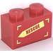 LEGO Red Brick 1 x 2 with &#039;RESCUE&#039; on Yellow Arrow (Right) Sticker with Bottom Tube (3004)