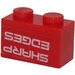 LEGO rouge Brique 1 x 2 avec &#039;SHARP EDGES&#039; Autocollant avec tube inférieur (3004)