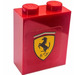 LEGO Red Brick 1 x 2 x 2 with Ferrari Logo Sticker with Inside Axle Holder (3245)