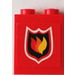 LEGO Red Brick 1 x 2 x 2 with Fire Logo Sticker with Inside Axle Holder (3245)