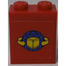 LEGO Rood Steen 1 x 2 x 2 met Geel Doos en Arrows met Blauw Globe Sticker met Stud houder aan de binnenzijde (3245)