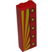 LEGO Red Brick 1 x 2 x 5 with Lights and Yellow/Red Angled Stripes (Left Side) Sticker with Stud Holder (2454)