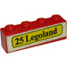 LEGO Červená Kostka 1 x 4 s &quot;25 Legoland&quot; v Žlutá Box Samolepka (3010 / 6146)