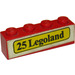 LEGO Red Brick 1 x 4 with &quot;25 Legoland&quot; in Yellow Box Sticker (3010 / 6146)