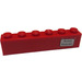 LEGO Rood Steen 1 x 6 met &#039;Brussell - Amsterdam&#039; aan Rechts Kant Sticker (3009)