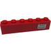LEGO rot Backstein 1 x 6 mit &#039;Brussell - Amsterdam&#039; auf Recht Seite Aufkleber (3009)