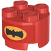 LEGO Red Brick 2 x 2 Round with Black Bat on Bright Orange Oval Sticker