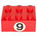 LEGO Red Brick 2 x 3 with black &#039;9&#039; Sticker (3002)