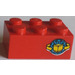 LEGO Red Brick 2 x 3 with Box and Arrows and Globe Sticker (3002)