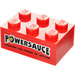 LEGO червен Тухла 2 x 3 с &#039;POWERSAUCE&#039; и &#039;UNLEASH THE POWER на APPLES!&#039; Стикер (3002)