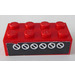 LEGO Red Brick 2 x 4 with 6 White Circles with Diagonals Sticker (3001)