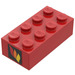 LEGO rot Backstein 2 x 4 mit Classic Feuer Logo (Both Ends) Aufkleber (Früher ohne Kreuzstützen)