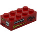 LEGO Rood Steen 2 x 4 met &#039;SUBSOUND LIMITER&#039;, &#039;POWER&#039; en &#039;SPHERE&#039; Rechtsaf Sticker (3001)
