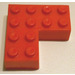 LEGO Rood Steen 4 x 4 Hoek zonder buizen aan de onderzijde