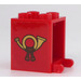 LEGO Rood Container 2 x 2 x 2 met Gold Hunting Hoorn aan Both Zijkanten Sticker met verzonken noppen (4345)