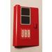 LEGO Red Door 1 x 3 x 4 Left with Black Window and &#039;OBB&#039; Sticker with Solid Hinge (445)