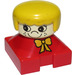 LEGO Red Duplo 2x2 base figure brick - White head with eyelashes and freckles,Yellow hair and bow Duplo Figure