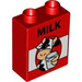 LEGO Red Duplo Brick 1 x 2 x 2 with Black and White Cow and Glass of Milk without Bottom Tube (4066)