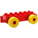 LEGO Red Duplo Car Chassis 2 x 6 with Yellow Wheels (Older Open Hitch)