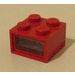 LEGO Red Light Brick 2 x 2, 12V with 2 plug holes (Smooth Transparent Lens)